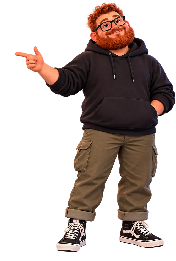 Tomás pointing at the text