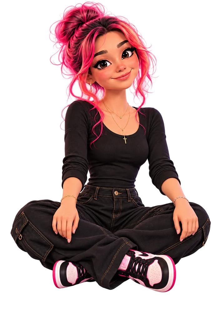 Valeria, admin and sales, sitting cross-legged